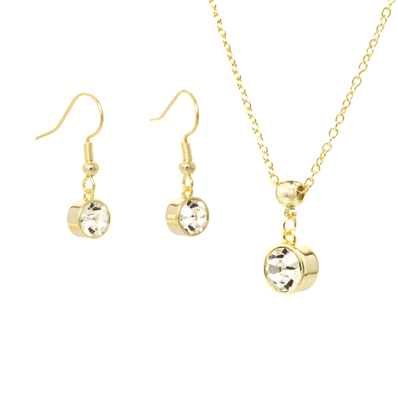 Gold April Birthstone Necklace and Drop Earrings Set with Bohemian Crystals, 14K Gold Plated, Birthday Month Gift, Great for Mom.