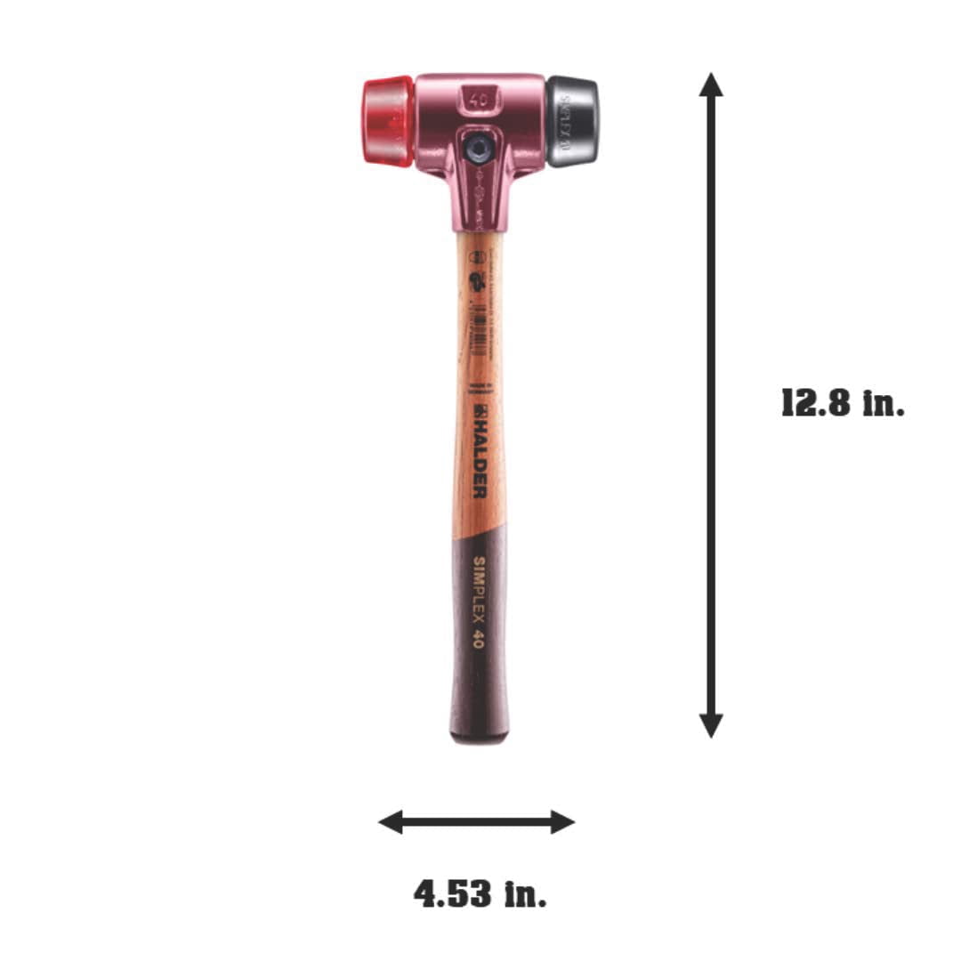 Halder Simplex Mallet with Black Rubber/Red Plastic Inserts and Cast Iron Housing, 1.57" / 22.58 oz.