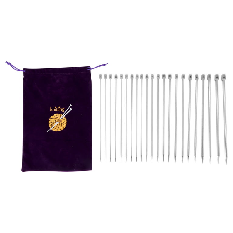Knitting Needles, Straight Single Pointed Knitting Needles Kit, 22 Pcs  Metal Short Knitting Pins and Handy Storage Bag 