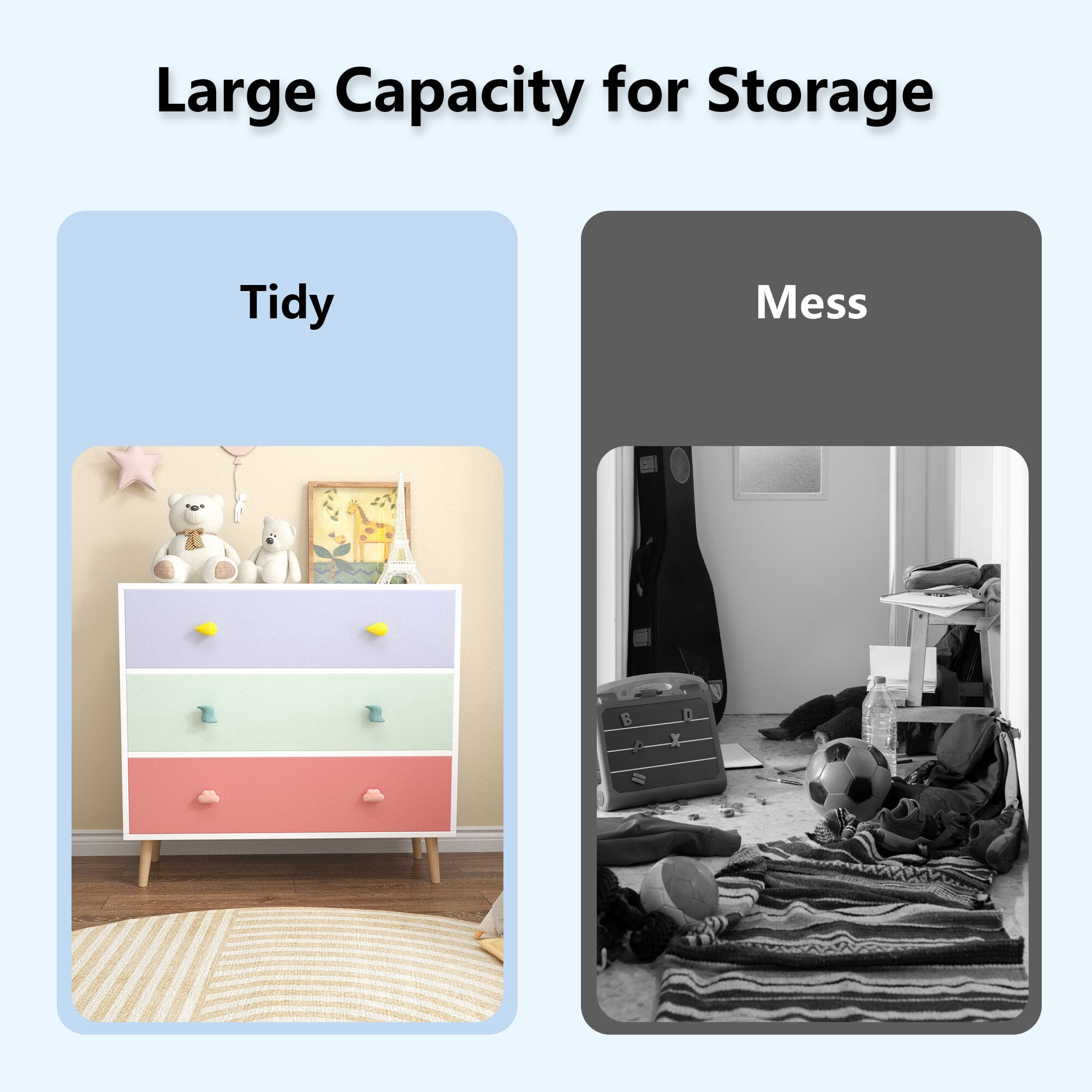 Yoneston 3 Drawers Dresser, MDF Modern White Chest of Drawers Closet Organizer with Storage for Hallway, Living Room,Kid's Room,Toddler Room
