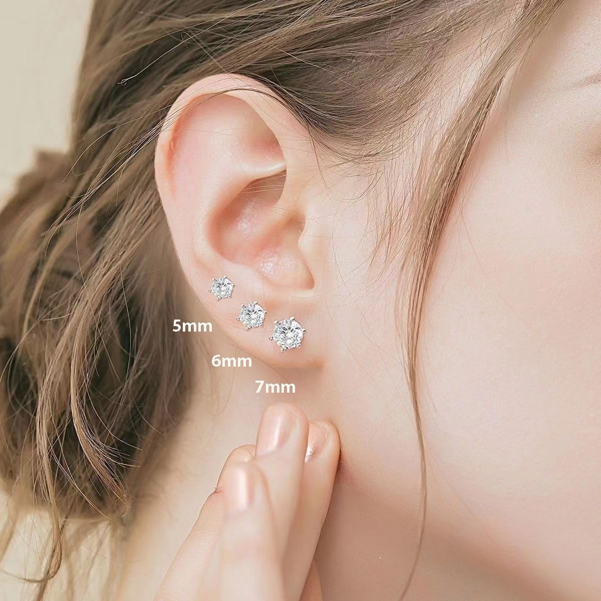 Solid 925 Sterling Silver Cubic Zirconia Stud Earrings for Women Teens Round CZ Stud Earrings 3 Pairs Stud Earrings Set Simulated Diamond Studs