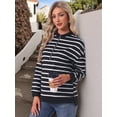 thumbnail image 6 of DARING DIVA Women's Maternity Mock Neck Long Sleeve Half Zip Sweatshirt 2XL White Stripe, 6 of 8