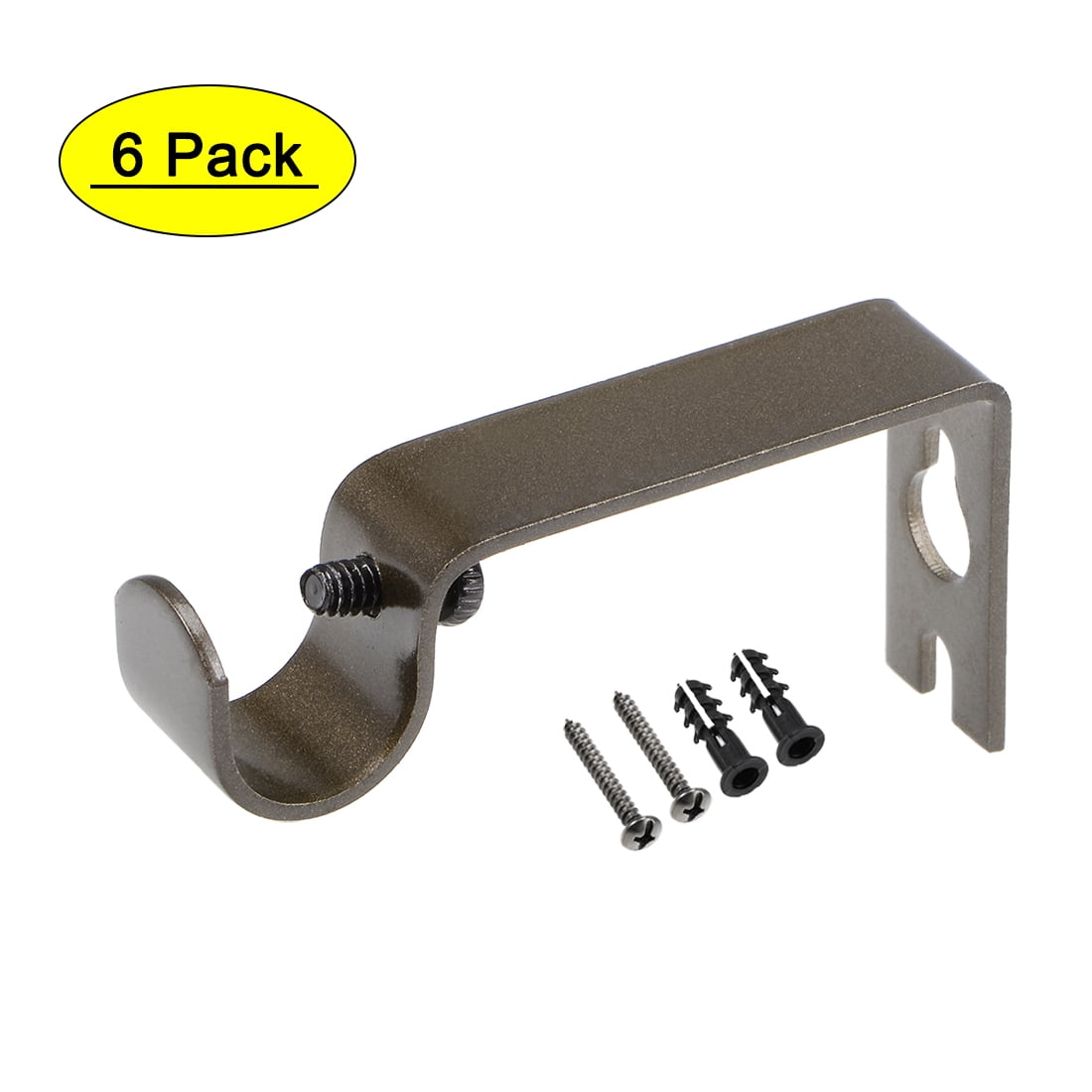 Uxcell Curtain Rod Bracket Iron Single Holder Support for 0.63' Drapery Rod 2.87' x 1.42' x 0.63' Brown 6Pcs