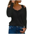 thumbnail image 2 of Lilgiuy Fashion Women's V-Neck Casual Long Sleeve Lace Patchwork Solid Blouse Top Clearance, 2 of 5