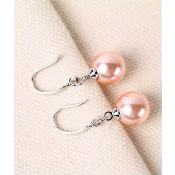 K-KED 5 Colors 10mm Natural South Sea Shell Pearl Silver Hook Drop Dangle Earrings AAA-Pink