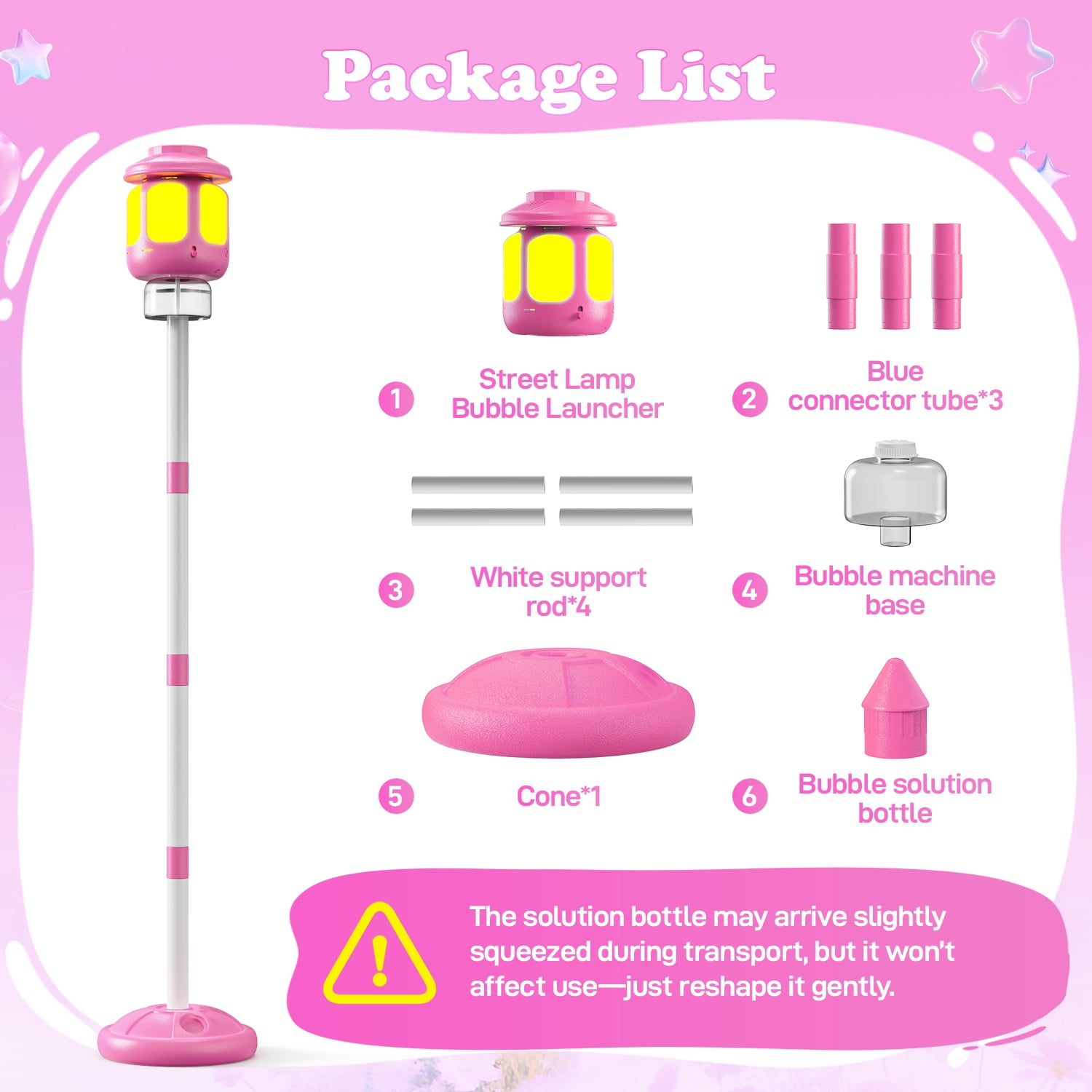 WonderStone Lamp Bubble Machine, Bubble Blower and Wand with Music & Lights, Equipped with 180 ml Bubble Solution and 4 Adjustable Heights, Summer Outdoor Toys for Toddlers, Pink