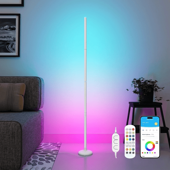 DAYBETTER RGBIC Floor Lamp Basic, 5050 Iridescent LED Corner Lamp,with APP&Remote, Modern Floor Lamp with Music Sync and 16 Million DIY Colors, Standing Lamp for Bedroom