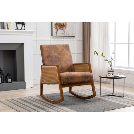 Ucloveria Modern Rocking Chair Upholstered Comfortable Nursery Rocking Chair with Solid Wood Base