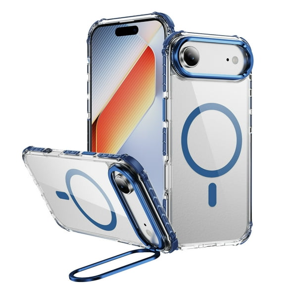 for iPhone 17 Air Clear Case, Compatible with MagSafe, Built-in Camera Ring Stand, Clear Slim Drop Shockproof Full Body Protective Magnetic Phone Case Cover for iPhone 17 Air, Blue
