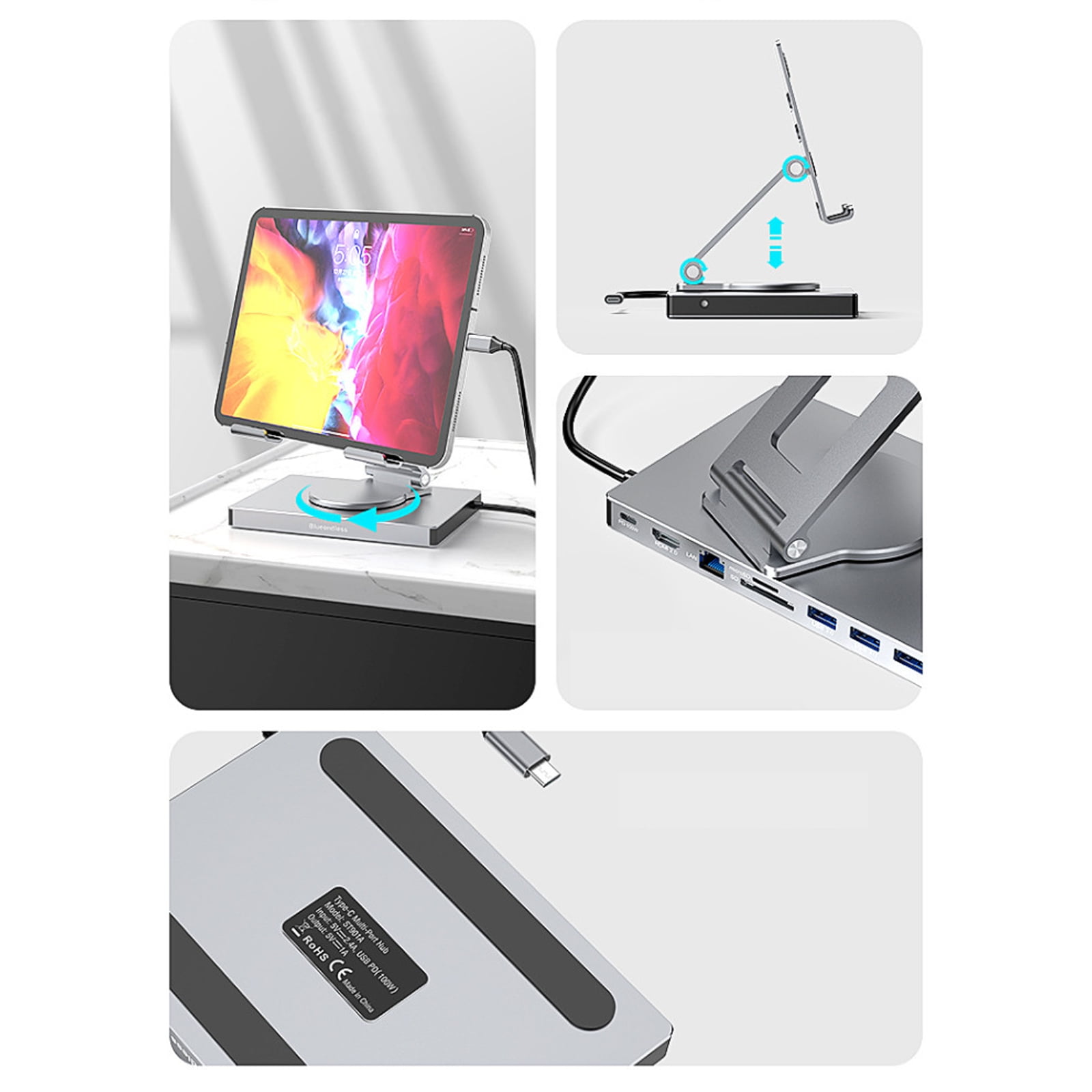 8/9 In 1 Type C Docking Station Aluminum Docking Station Laptop Stand USB3.0 Multiple Port Hubs Gigabit Ethernet Adapter