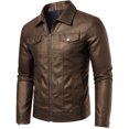 thumbnail image 2 of JIMLAXER Men's Casual Pu Leather Trucker Jacket Lapel Collar Motorcycle Coat with Zipper, 2 of 6