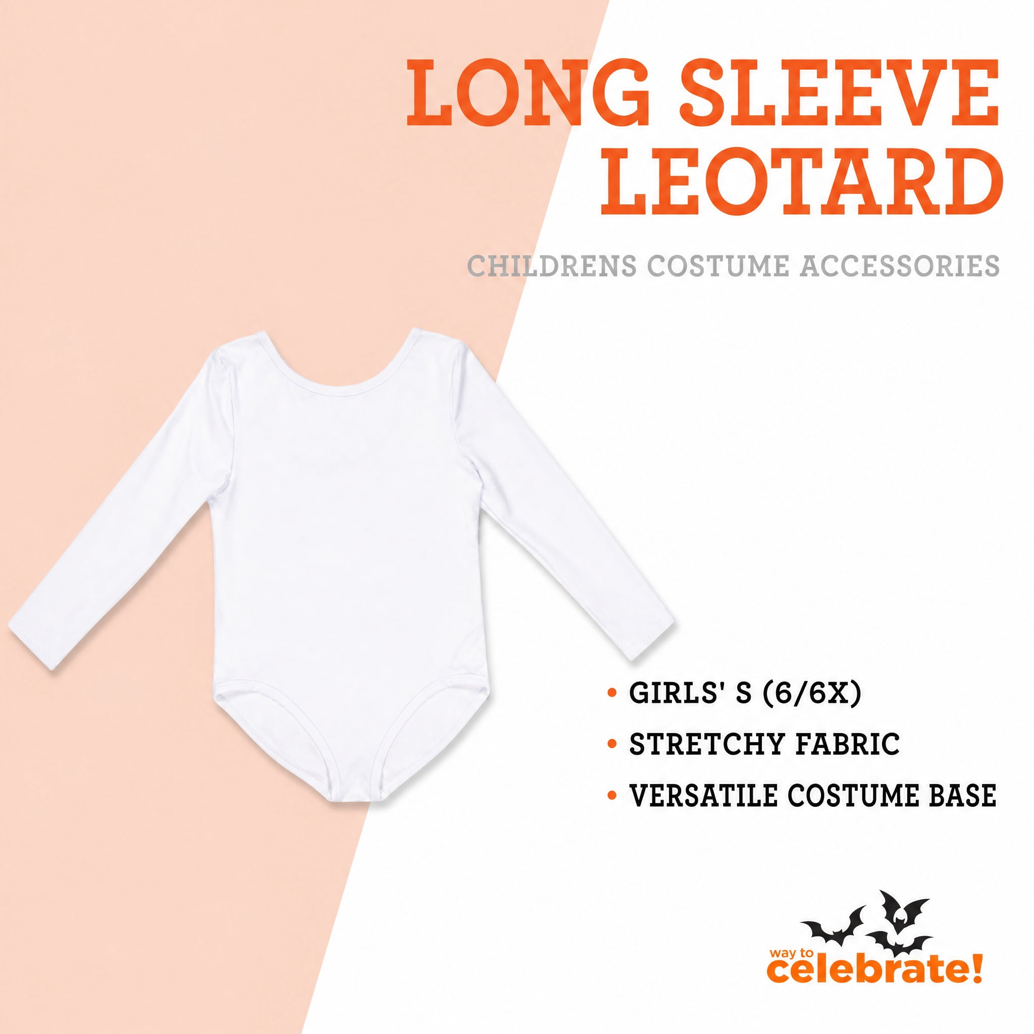 Long Sleeve Leotard Costume Accessory for Children, White, S (6/6X), Halloween by Way To Celebrate