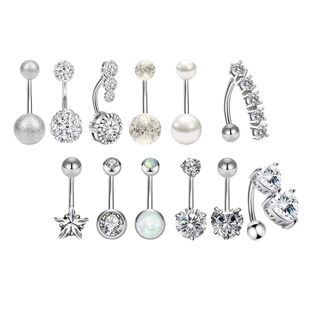 12 Uds. Conjunto De Anillos De Moda Para El Ombligo, , Joyería, Barras, Colgante Largo Zulema Anillos de ombligo