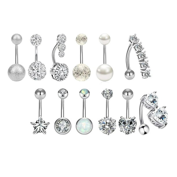 Anillos de ombligo,12 anillos para el ombligo colgantes para el ombligo., de mancuernas colgantes con barra de acero inoxidable,Piercing cuerpo Joyas Anillo Bar Barbell Joyas,Joyería de Fernando Anillos de ombligo