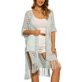 thumbnail image 4 of INSPIRE CHIC Women's Open Front Boho Lightweight Fringe Kimono Beach Knit Cardigans M Grey Green, 4 of 5
