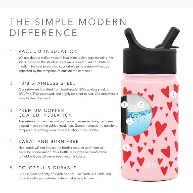 Simple Modern 14 oz. Disney Summit Kids Water Bottle Thermos with Straw Lid  - Dishwasher Safe Vacuum Insulated Double Wall Tumbler Travel Cup 18/8  Stainless Steel - Dainty Bambi 