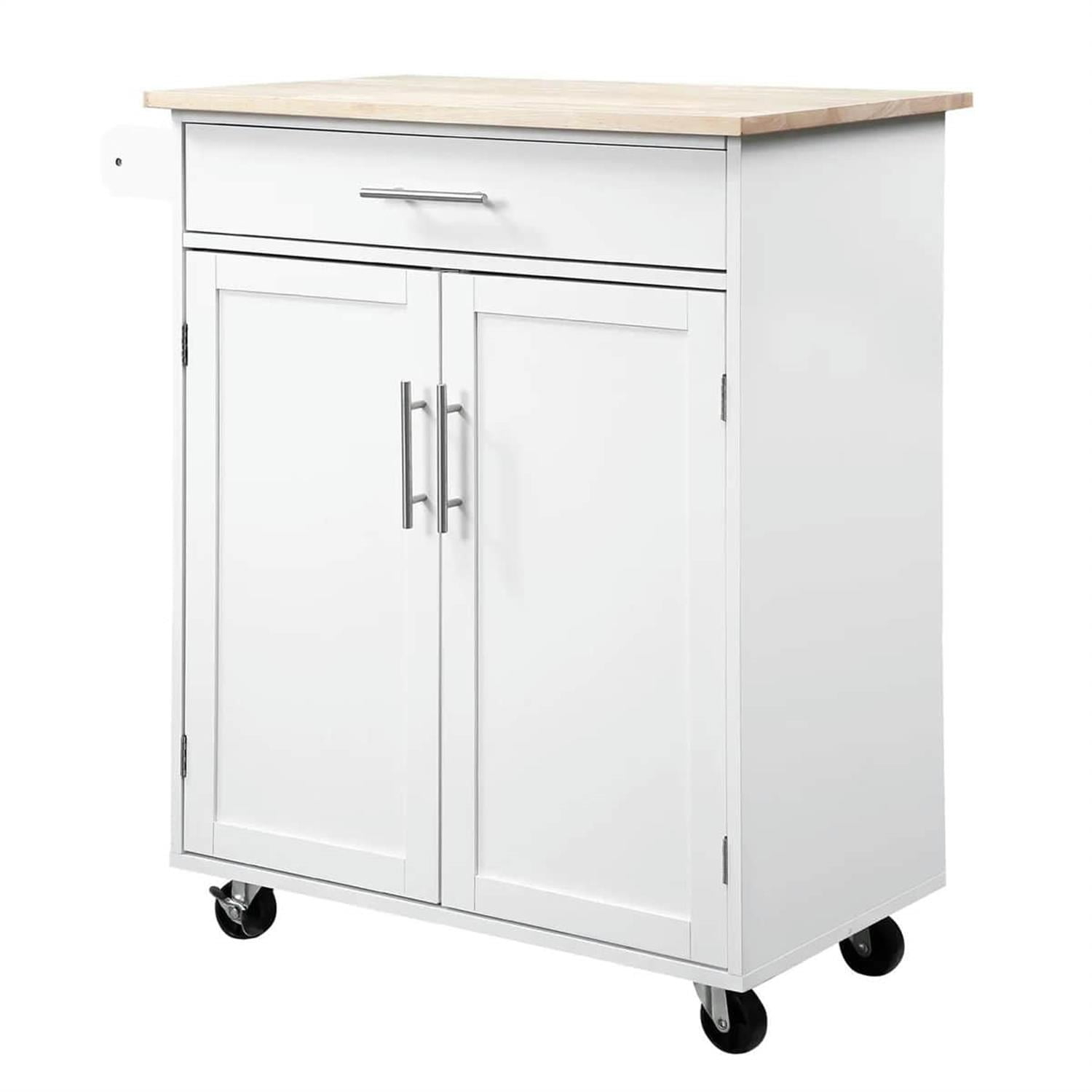 Demi Bonn 32" Kitchen Island Cart Rolling Trolley with Drawer, Storage & Towel Rack, Mobile Cart for Kitchen, Storage Solution, Space-Saving, White