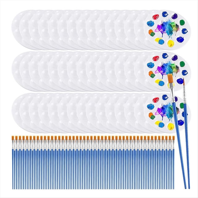 Juego de paleta de 150 pinceles, paleta de plástico de 50 piezas, 100 pinceles, bandeja para pintura de acuarela