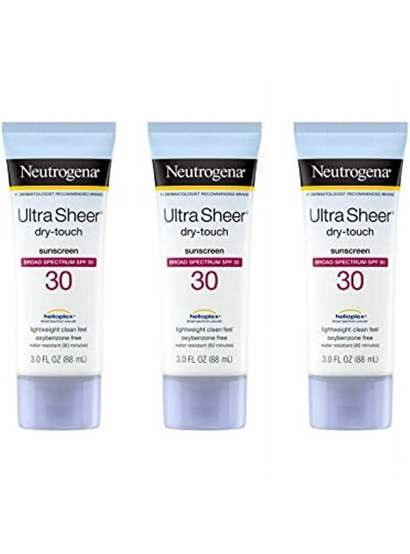Neutrogena Ultra Sheer Dry-Touch Sunscreen Lotion, Broad Spectrum SPF 30 UVA/UVB Protection, Oxybenzone-Free, Water Resistant, Non-Comedogenic, Non-Greasy, Travel Size, 3 Fl Oz, Pack of 3