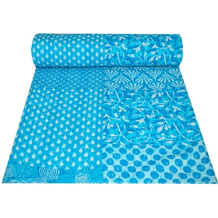 Kantha Quilt Indian Block Print Quilt Cotton Kantha Throw Kantha Blanket Handmade Quilt Double Size Kantha Bedspread Patchwork