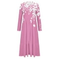 thumbnail image 3 of Erwazi Robe Midi à Manches Longues pour Femmes, Col Rond, Plissée, à Volants, Ligne A, Fluide, Printemps Automne, Décontractée, avec Poches, 3 of 4