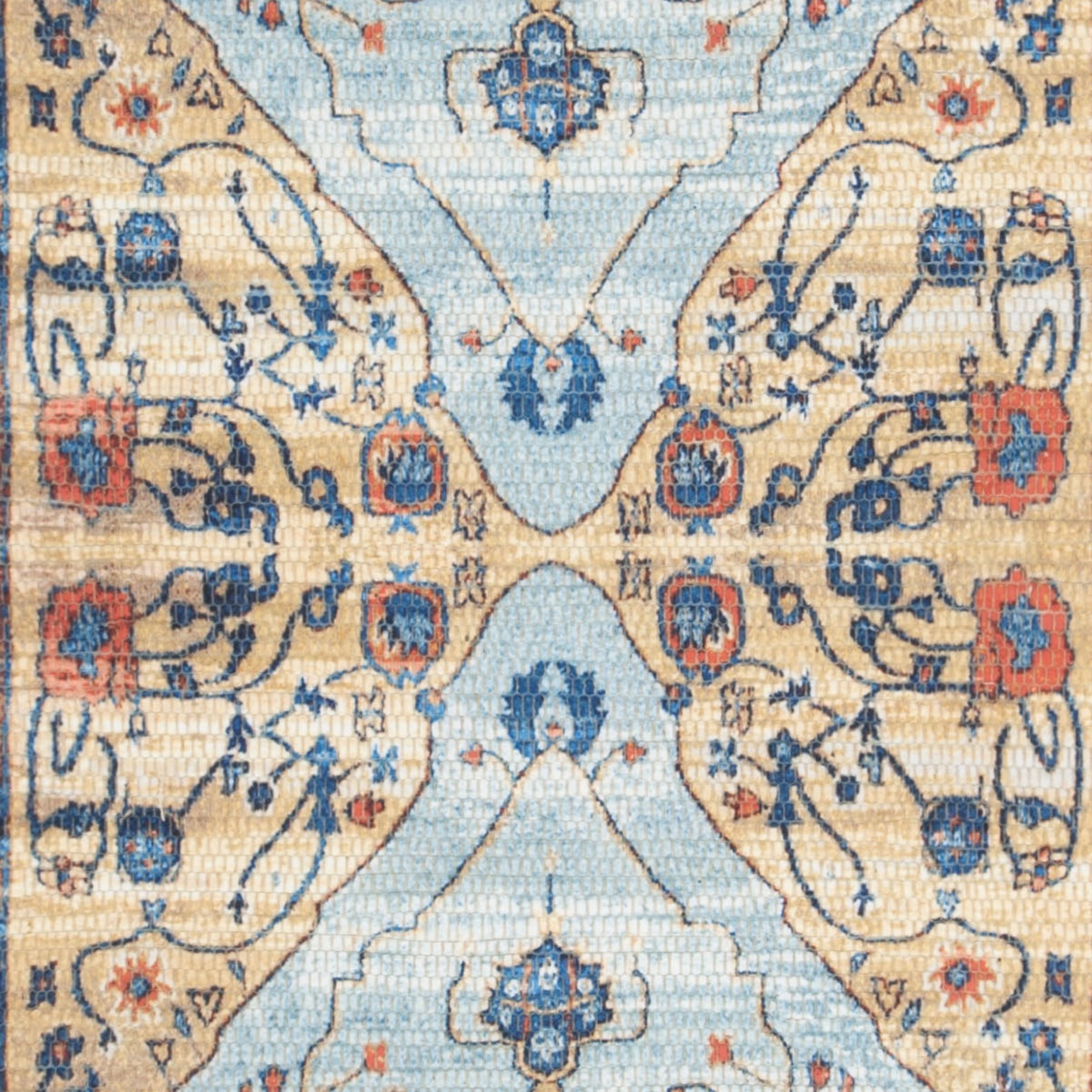 SAFAVIEH Saffron Denica Geometric Cotton Runner Rug, Turquoise/Navy, 2'3" x 8'