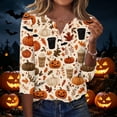 thumbnail image 2 of Trgacdwlo Halloween Shirts for Women 2026 Retro Ghost Halloween Pumpkin Henley Womens 3/4 Sleeve Tops and Blouses Novelty Funny Ghost Print Fall Tunic Shirts for Women, 2 of 6