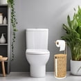 thumbnail image 6 of Freestanding Wicker Toilet Paper Holder with Lid, 3 Rolls of Toilet Tissue Storage, Rattan Handmade Woven Toilet Paper Roll Holder Stand, Decorative Boho Bathroom Farmhouse Toilet Paper Holder, 6 of 7