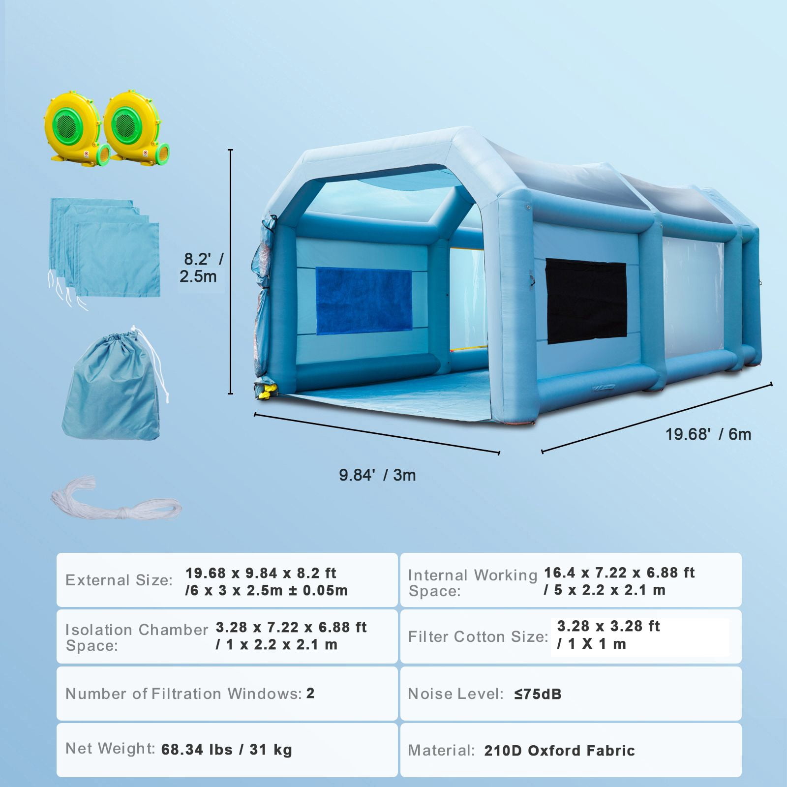 "Inflatable Paint Booth 20x10x8ft, Portable Spray Booth Tent with 480W+750W Blowers, Air Filter System for Car, Motorcycle, Garage, Workshop – Durable & Easy Setup"