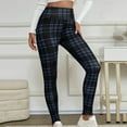 thumbnail image 6 of Plaid Fleece Pants for Women, Fall Winter Warm High Waist Leggings, Elastic Waist Workout Yoga Trousers, 6 of 9