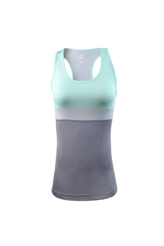 Women's Chakra II Tank Top - Fitted - Moisture Wicking - Light Mint/Grey/Charcoal f3302-lmg