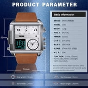 SKMEI Men's Waterproof Digital Watch, Square Large Face Analog Quartz Wrist Watch Sports Watch, with Multi-Time Zone Waterproof Stopwatch