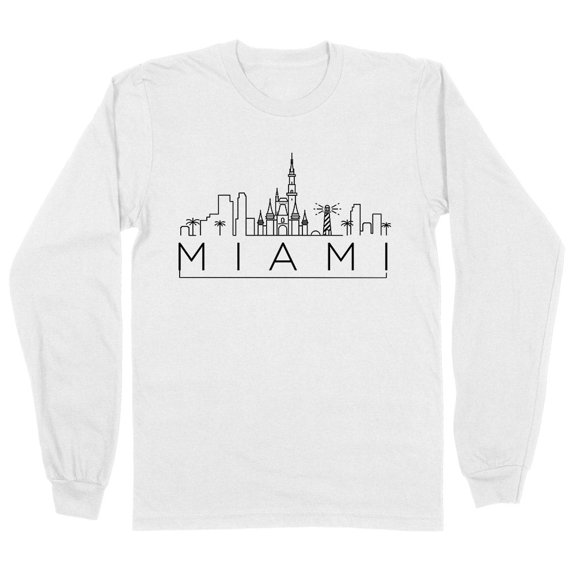 Skyline Miami Florida Long Sleeve Shirt Unisex Large White