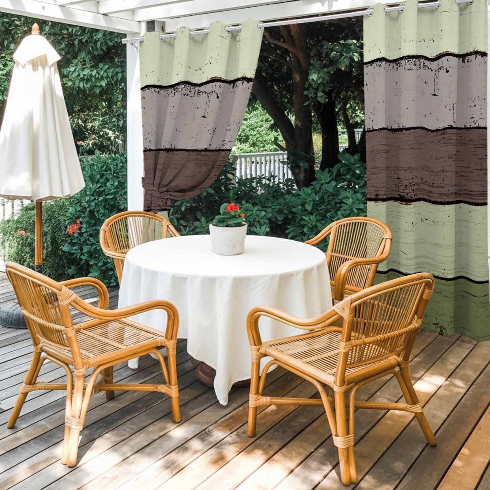 Outdoor Curtains for Patio Waterproof, Sage Green Grey Windproof Pravicy Outside Porch Blackout Curtain, Vintage Stripe Farmhouse Wood Grain Sun Blocking Grommets Curtains for Cabana 2 Panels 54"x84"