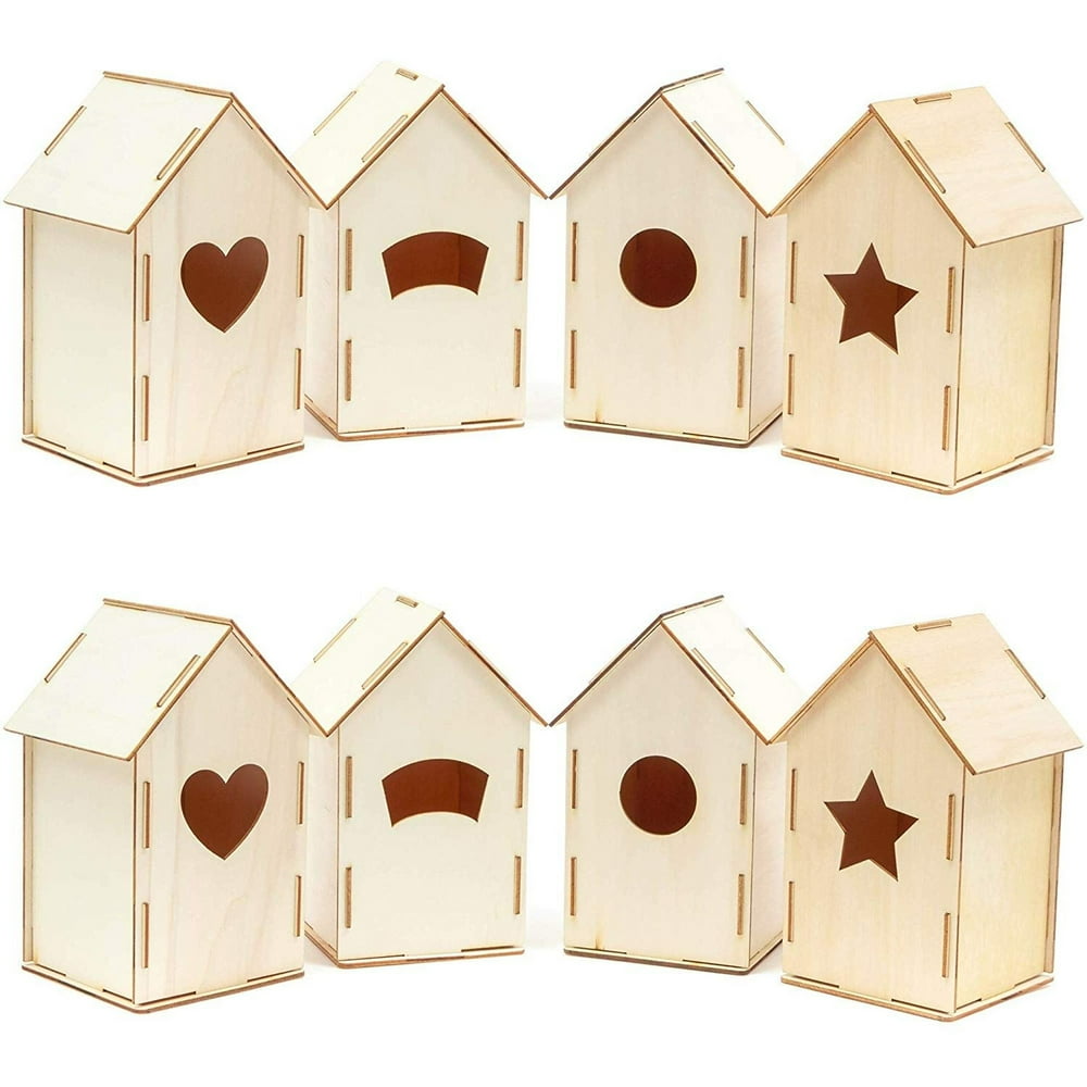 8 Pack Mini Unfinished Wooden Birdhouse Kit for Kids, DIY Crafts Bird