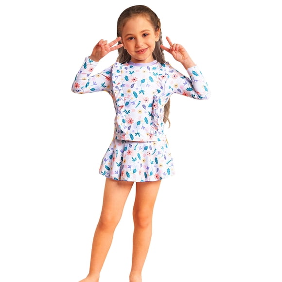 Odeerbi 4-8 Años Traje de Baño Hawaiano de Tres Piezas Para Playa de Verano Para Niñas Traje de Baño Hawaiano de Tres Piezas Para Playa de Verano Con Pareos