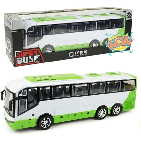 12.5'' City Bus Toy Car Model for Kids, 1:30 Scale Plastic Bus Car for Toddlers, DieCast Inertia Pull Back Play Buses Vehicle for Boys Girls, Birthday Party Gift for Children’s (Green)