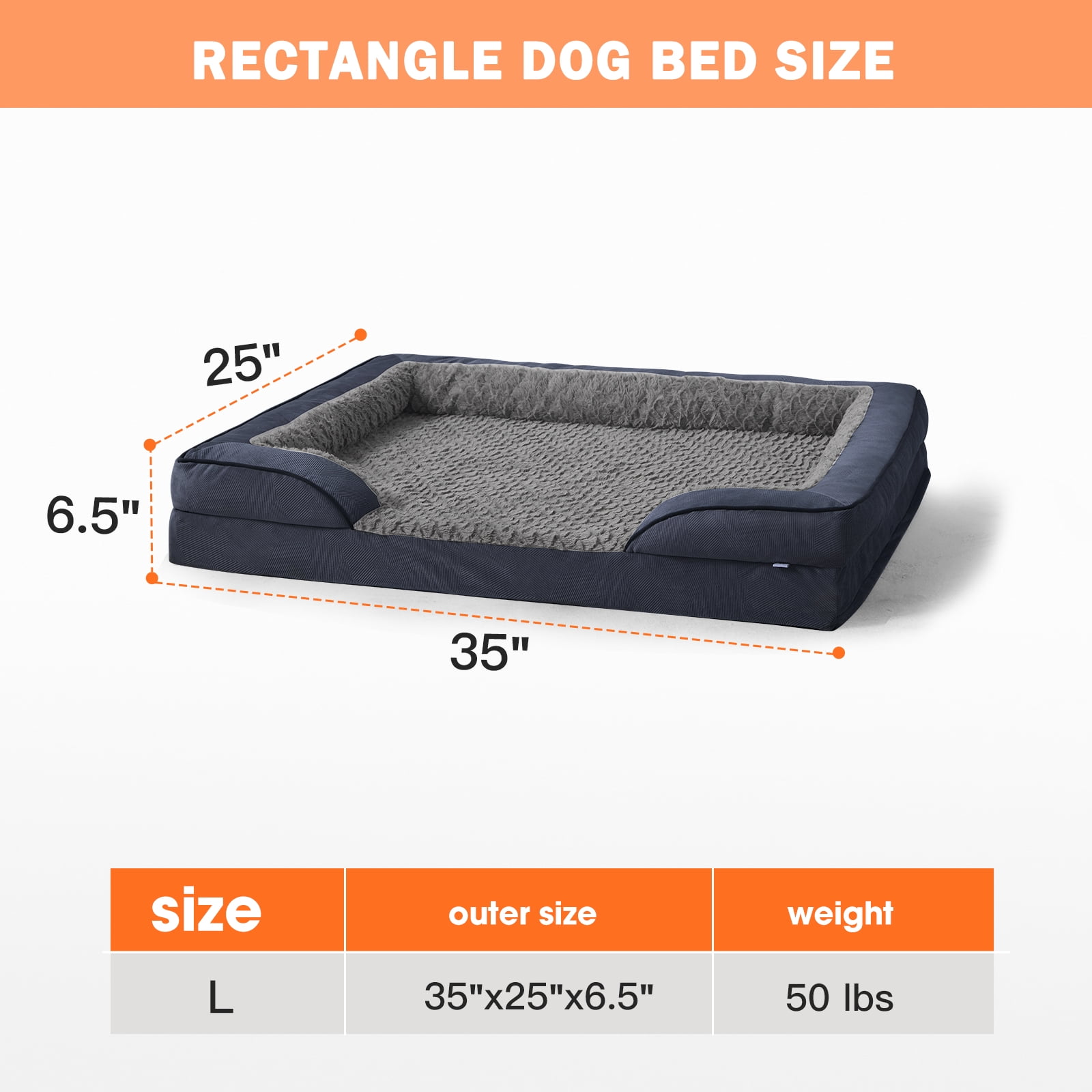 Orthopedic Large Dog Bed, Waterproof Dog Couch Bed with Removable Washable Cover, Large Dog Sofa Bed, Egg-crate Foam, Waterproof Lining, Nonskid Bottom, Gray, 35in