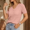 thumbnail image 6 of AHTJRT Women's Sweater Short Sleeve V Neck Lightweight Cable Knit Spring Summer Breathable Work Business Casual Pullover Tops Pink S, 6 of 6