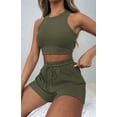 thumbnail image 5 of Women Summer Lounge Sets Casual Waffle Knit Crop Top Shorts Outfits 2 Piece Sets Sleepwear Green XL, 5 of 9