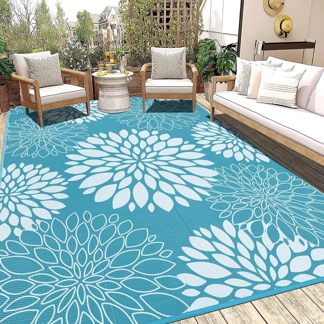 Alfombra de exterior Ilead, 244 x 305 cm, impermeable y reversible, color verde azulado