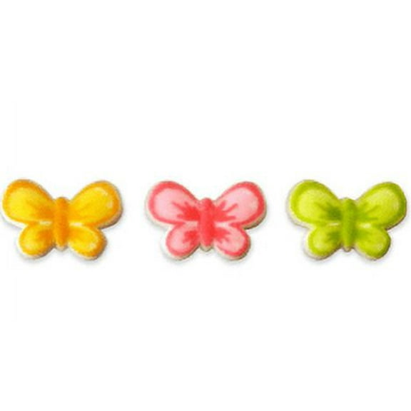 24pk Cute Butterfly 1 1/4" Edible Sugar Decoration Toppers for Cakes Cupcakes Cake Pops w. Edible Sparkle Flakes & Decorating Stickers