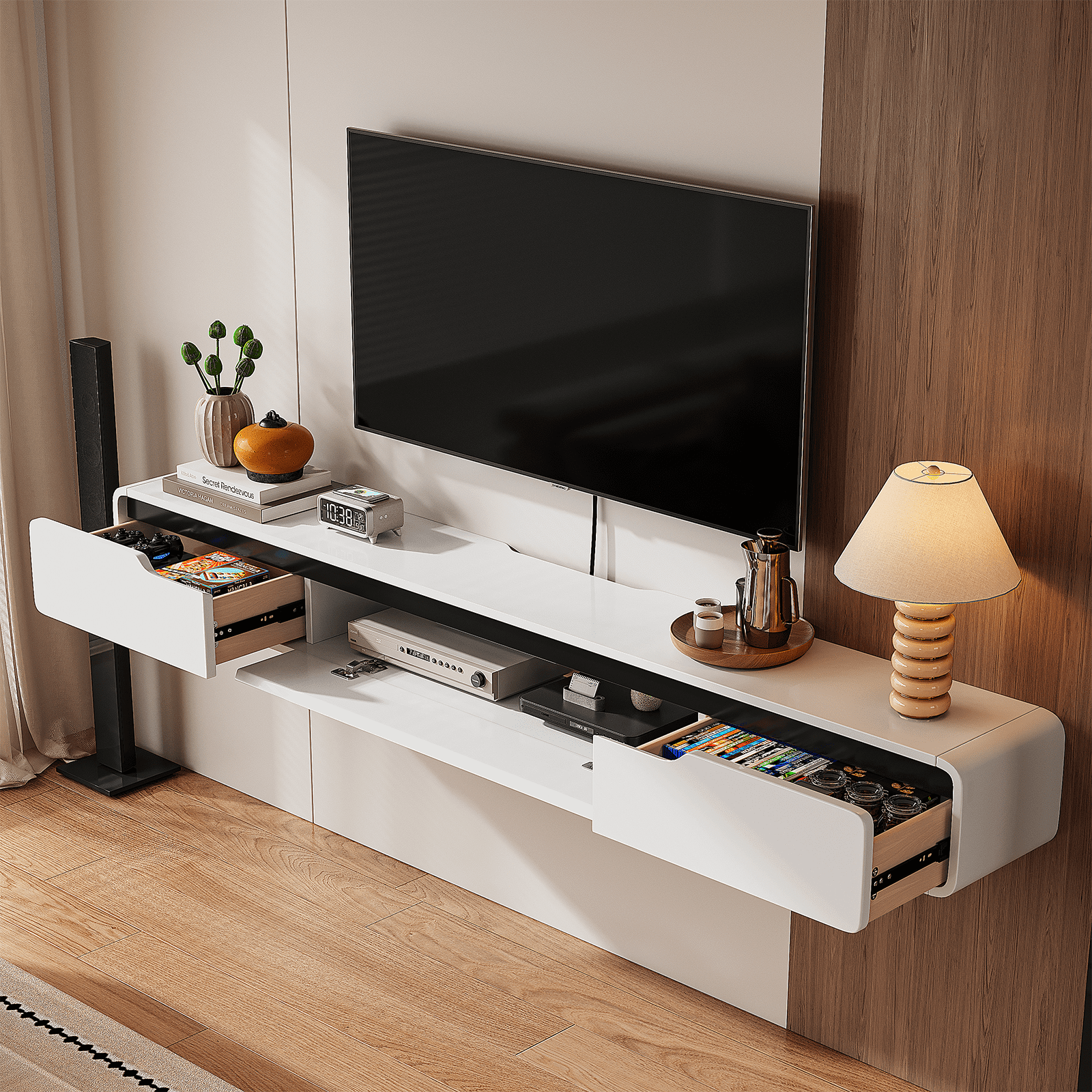 FloatiCasa 47-Inch Floating TV Stand High Gloss Wall Mounted Fully Assembled Entertainment Center for TVs up to 50"