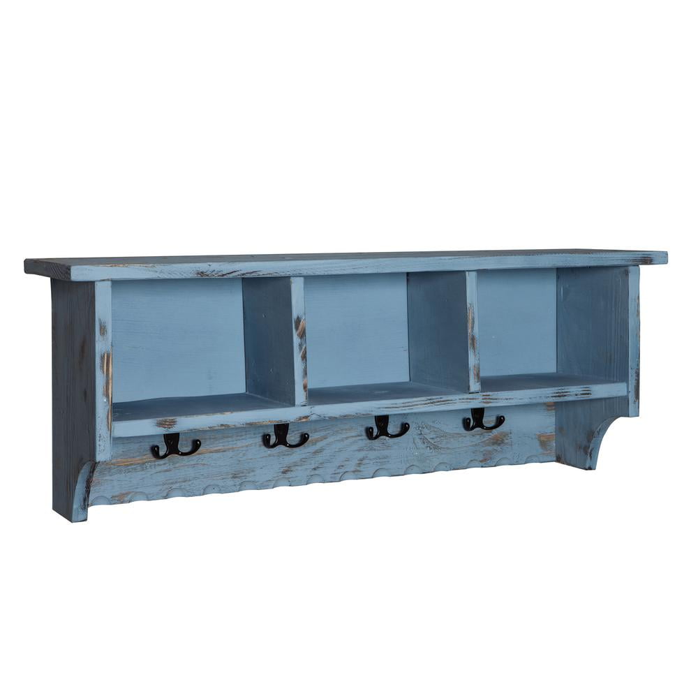 Alaterre Furniture Country Cottage Coat Hooks and Bench Set, Blue Antique Finish