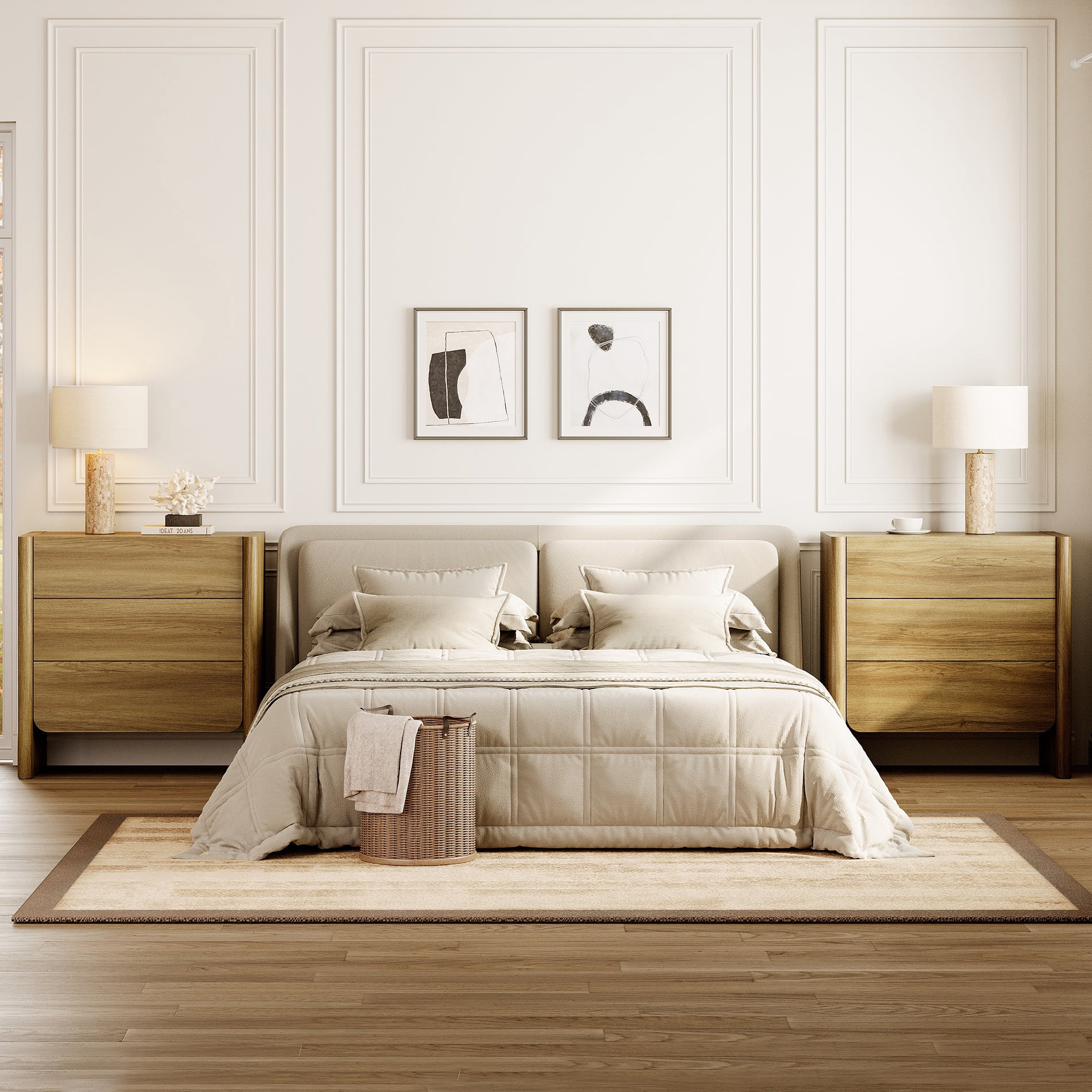 Modern French TV Stand, 63-Inch 2-Piece Media Console with 6 Push-to-Open Drawers, Supports TVs up to 70 Inches, Walnut