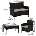 thumbnail image 4 of Shinpt 4 Piece Outdoor Patio Furniture Set, PE Rattan Wicker Table and Chairs Set with Beight Cushions, 4 Pieces Conversation Sets for Garden and patio, Black, 4 of 5