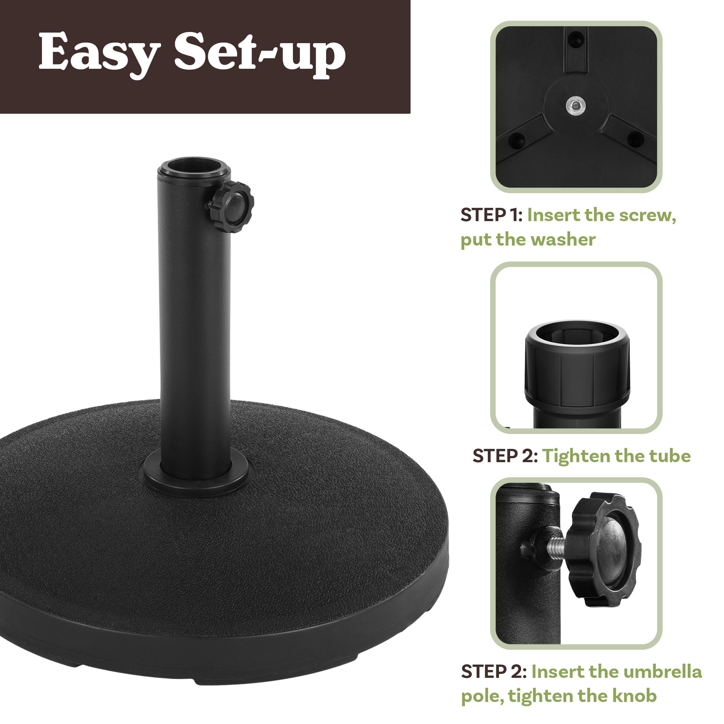 Pure Garden 26lb Umbrella Base – Durable Polyethylene & Cement Patio Stand for 6–9ft Umbrellas, Black