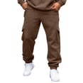 thumbnail image 2 of Dwelliawo Mens Sweatpants with Pockets Athletic Cargo Wide Leg Sweatpants Multiple large deep cargo pockets, Classic relaxed fit for lounging or outdoor Brown XL, 2 of 5