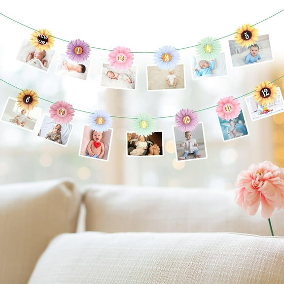 FRCOLOR Birthday Sunflower Decoration DIY Photo Banner Baby Newborn 25x15cm