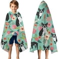 thumbnail image 3 of Boston Terrier Floral Flowers Hooded Bath Towel，50"x30" for Ages 3 To 12 Kids, Quick Dry Lightweight Soft Microfiber Hood Beach Towel Cover Up for Kids, 3 of 7